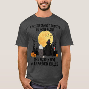 Camiseta Vino Brujo Y Perro Collie Con Cabello Divertido Ha