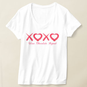 Camiseta Vino chocolate besos divertidos XOXO amor con text