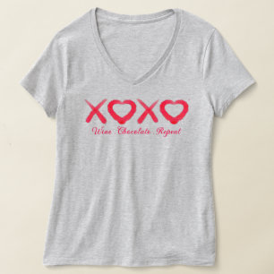 Camiseta Vino chocolate divertido XOXO besos de amor con te
