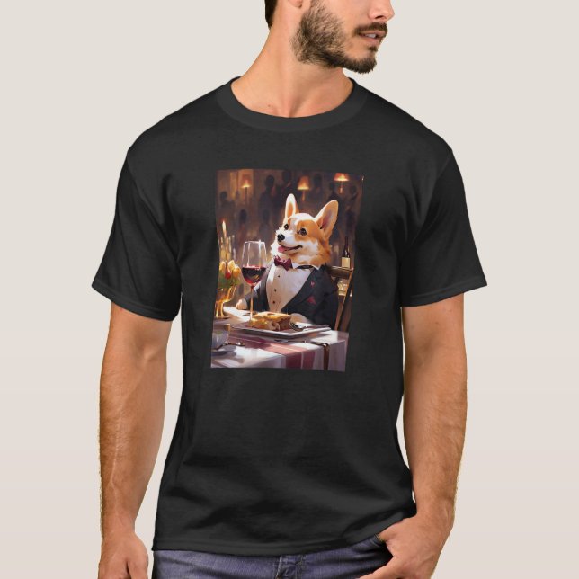 Camiseta Vino Corgi Bebida Divertida Perro (Anverso)