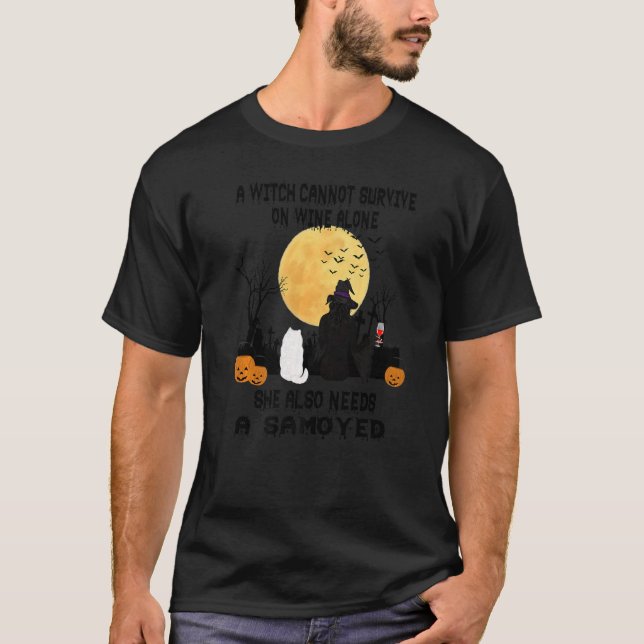 Camiseta Vino De Bruja Y Vino Samoyano Mamá Halloween Vesti (Anverso)