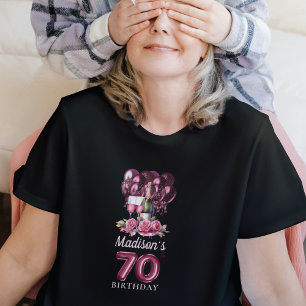 Camiseta Vino de lujo y globos de 70 cumpleaños personaliza