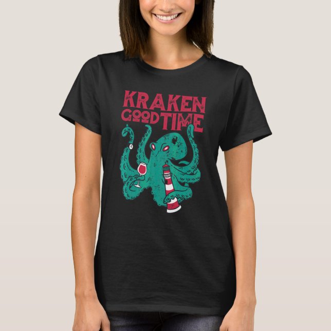 Camiseta Vino Octopus Kraken Good Time   (Anverso)