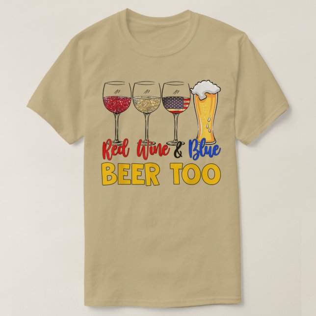 Camiseta Vino rojo gracioso y cerveza azul hasta el 4 de ju (Diseño del anverso)