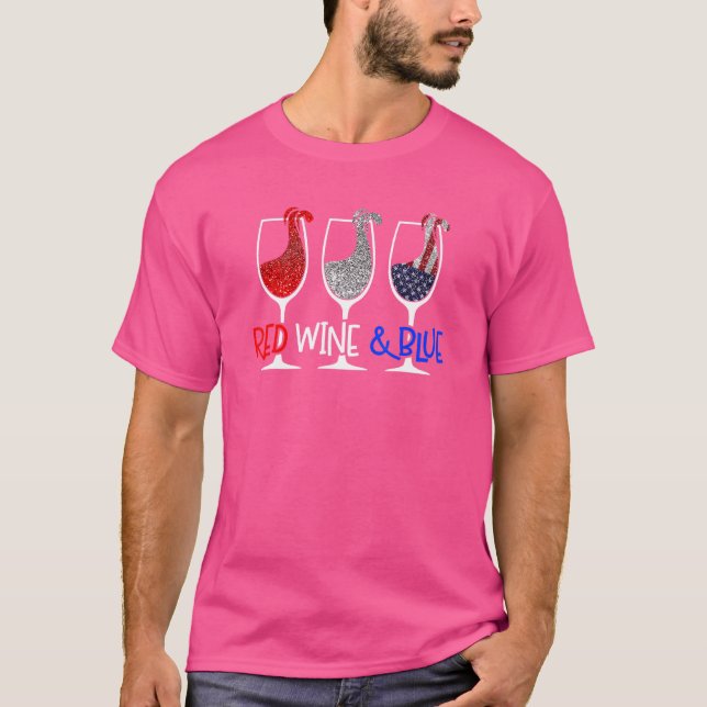 Camiseta Vino Rojo Vino Azul Gafas De Beber Cuadrado 4 De (Anverso)