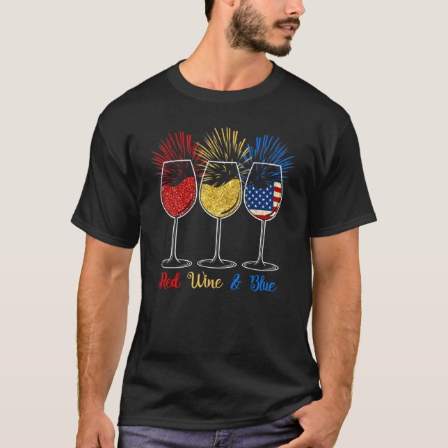Camiseta Vino Rojo Y Azul 4 De Julio Día De La Independenci (Anverso)