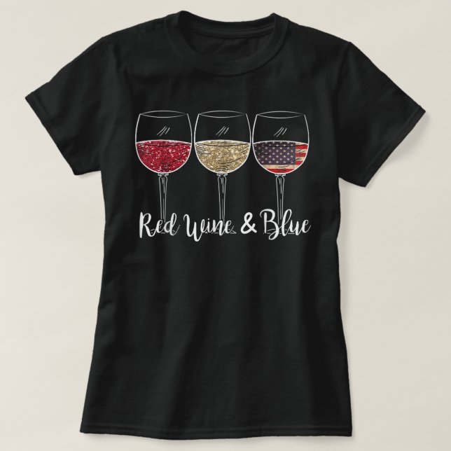 Camiseta Vino Rojo y Azul 4 de julio Vino Rojo Azul Blanco (Diseño del anverso)
