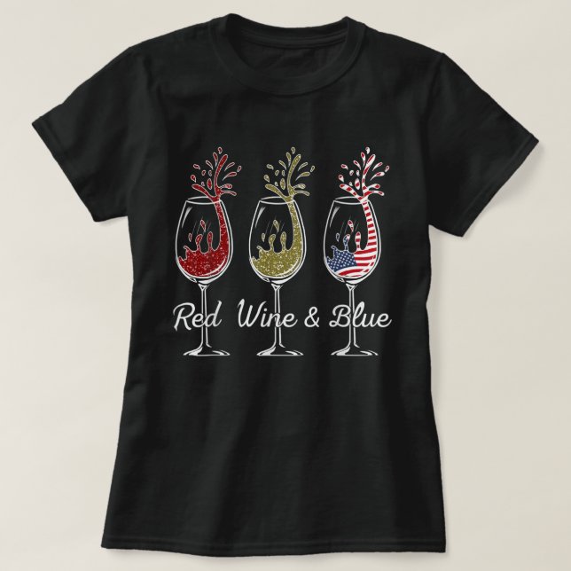 Camiseta Vino Rojo y Azul 4 de julio Vino Rojo Azul Blanco (Diseño del anverso)