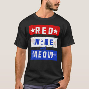 Camiseta Vino Rojo Y Meow Bebiendo 4 De Julio Orgullo Amerí