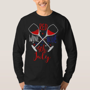 Camiseta Vino Rojo y Vidrio Azul Bandera Americana 4 de Jul