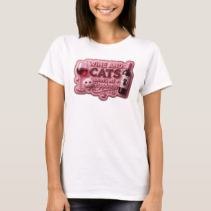 CAMISETA VINO ROSA INTENSO Y GATOS ME TRAEN FELICIDAD