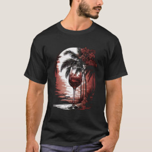 Camiseta Vino Vidrio Playa Palm Tress Tropical Summer Vacat