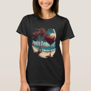 Camiseta Vino Vidrio Playa Palm Tress Tropical Summer Vacat