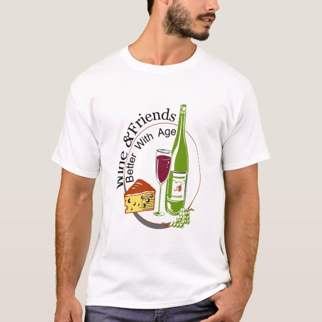Camiseta Vino y amigos mejores con la edad (Anverso)