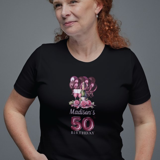 Camiseta Vino y globos de lujo de 50 cumpleaños personaliza (Subido por el creador)