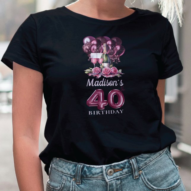 Camiseta Vino y globos de lujo personalizado para 40 cumple (Subido por el creador)