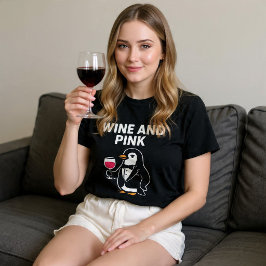 Camiseta Vino Y Pingüino Rosa