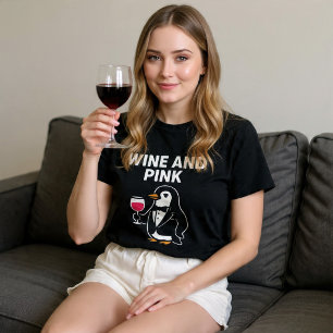 Camiseta Vino Y Pingüino Rosa
