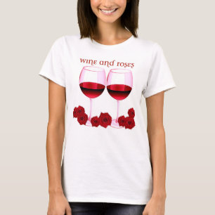 CAMISETA "VINO Y ROSAS" VINO ROJO E IMPRESIÓN DE LOS ROSAS