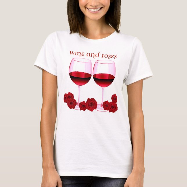 CAMISETA "VINO Y ROSAS" VINO ROJO E IMPRESIÓN DE LOS ROSAS (Anverso)