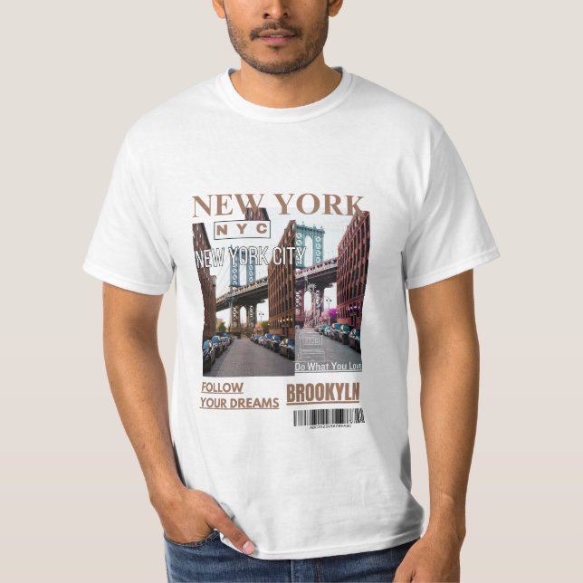 CAMISETA VINTACIÓN DE PAISAJE MARRÓN DE LA CIUDAD DE NUEVA  (Anverso)