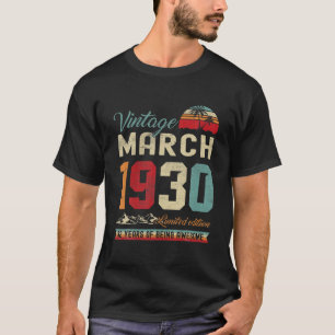 Camiseta Vintag Retro 92º Cumpleaños 92 Años Marzo 1930