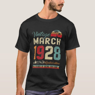Camiseta Vintag Retro 94º Cumpleaños 94 Años Marzo 1928