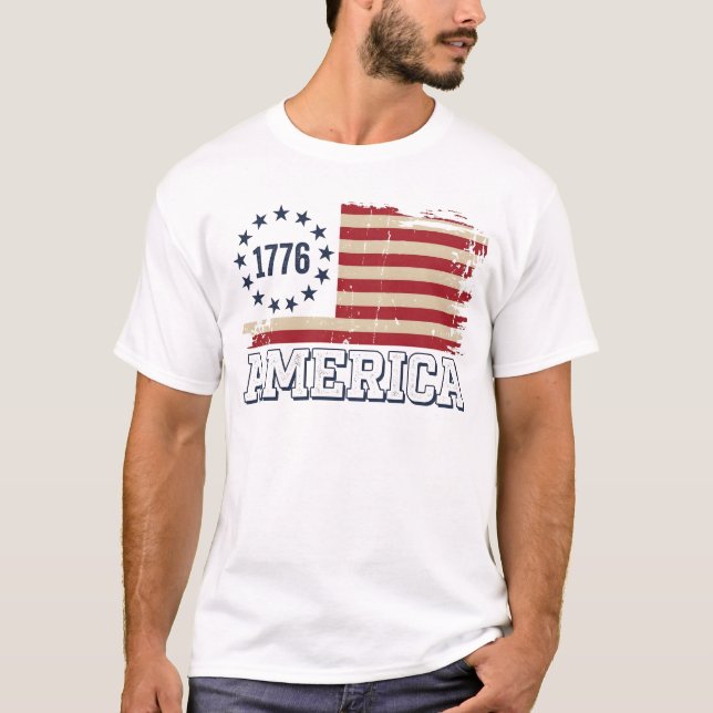 Camiseta Vintage 1776 America Distressed Flag (Anverso)
