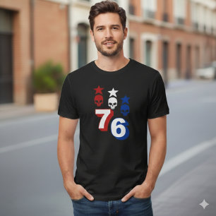 Camiseta Vintage 1776 con 76 Cráneos Patrióticos A