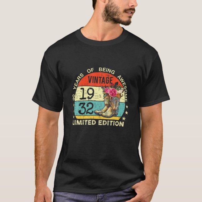 Camiseta Vintage 1932 Edición Limitada 90º Cumpleaños Boho  (Anverso)