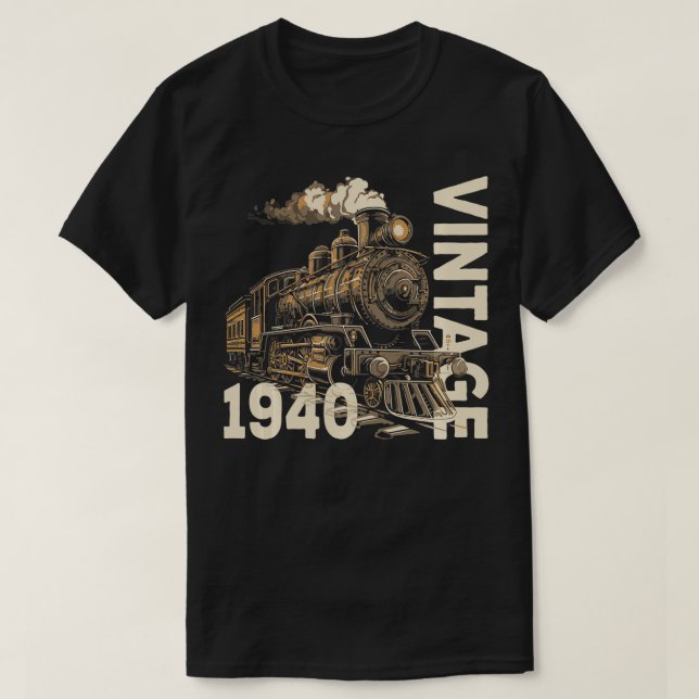 Camiseta Vintage 1940 Steampunk Steam Train Locomotive 84th (Diseño del anverso)