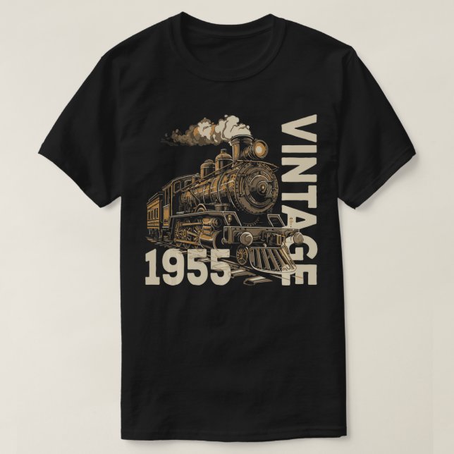 Camiseta Vintage 1955 Steampunk Steam Train Locomotive 69th (Diseño del anverso)