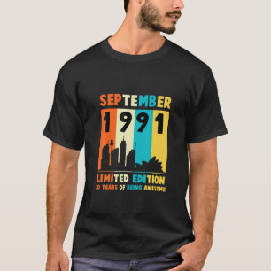 Camiseta Vintage 1991 30 Cumpleaños Fiesta Septiembre 1991