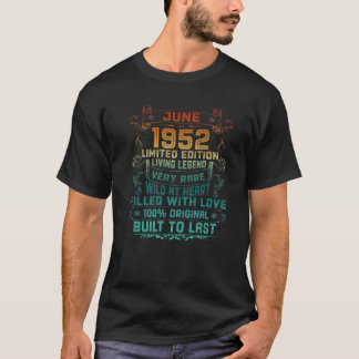 Camiseta Vintage 70 Años Junio 1952 70º Regalo De Cumpleaño