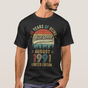 Camiseta Vintage agosto 1991 35 años 35 cumpleaños hombres