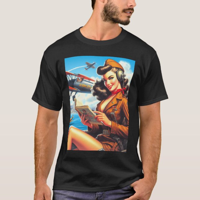 Camiseta Vintage Airplane Pin-Up (Anverso)