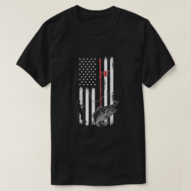 Camiseta Vintage American Flag Fishing (Diseño del anverso)