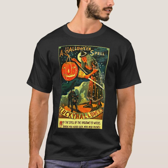 Camiseta Vintage Art Retro Halloween Witch (Anverso)