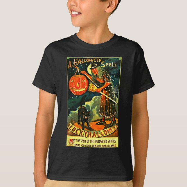Camiseta Vintage Art Retro Halloween Witch (Anverso)