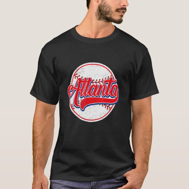 Camiseta Vintage Atlanta Cityscape Baseball Para Hombres Mu (Anverso)