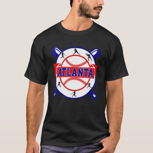Camiseta Vintage Atlanta Cityscape Baseball Para Hombres Mu (Anverso)