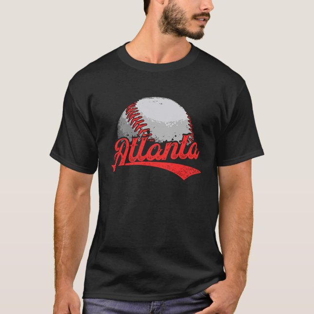 Camiseta Vintage Atlanta Cityscape Baseball Para Hombres Mu (Anverso)
