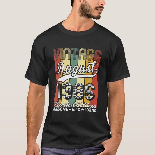 Camiseta Vintage August 1986 35Th Birthday Limited Edition (Anverso)
