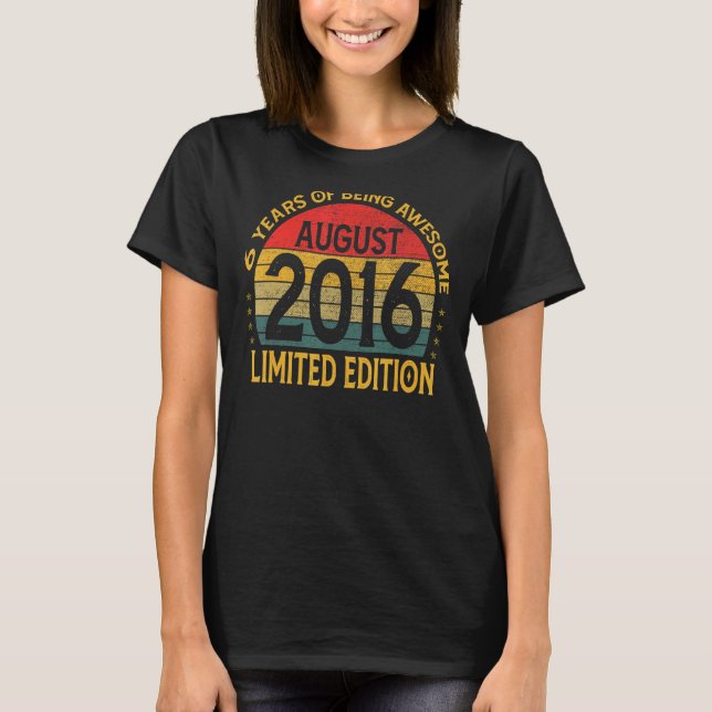 Camiseta Vintage August 2016 Cumpleaños (Anverso)