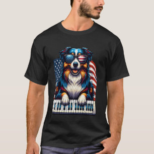 Camiseta Vintage Australian Shepherd Pianista Patriótico