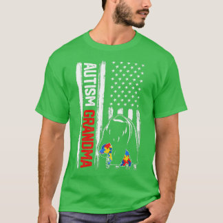 Camiseta Vintage Autism Grandma Bear American Flag Awarenes