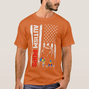 Camiseta Vintage Autism Pops Bear American Flag Awareness F