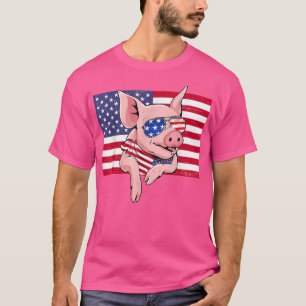 Camiseta Vintage Bandera Americana 4 de Julio Pig Dad Mom P