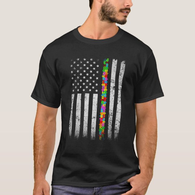 Camiseta Vintage Bandera Estadounidense Autismo Awareness P (Anverso)
