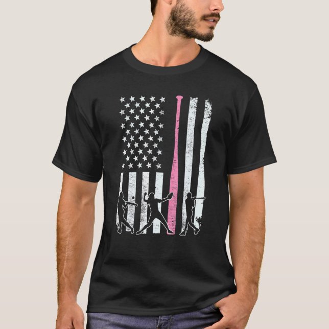 Camiseta Vintage Baseball American America Flag Sofball (Anverso)